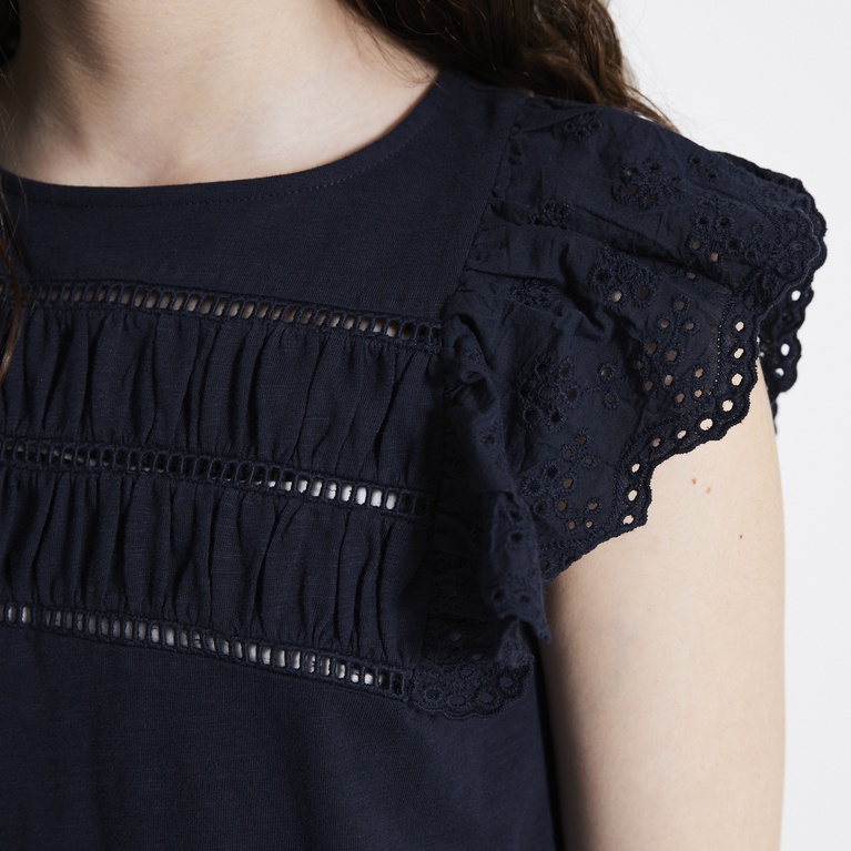 Broderie Frill Top "Kira" Navy